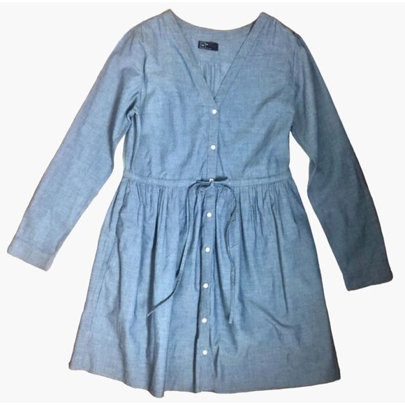 GAP V-Neck Chambray Shirt Dress Women's Size 6 Built in Drawstring Cinch Waist A - Picture 4 of 11